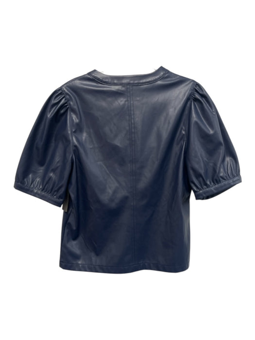Hyacinth House Size Small Navy Blue Polyester Short Puff Sleeve Split Neck Top Navy Blue / Small