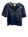 Hyacinth House Size Small Navy Blue Polyester Short Puff Sleeve Split Neck Top Navy Blue / Small