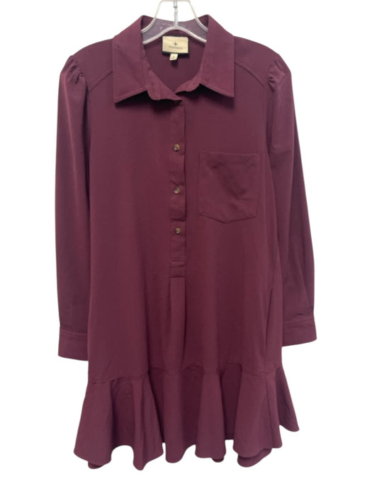 Tuckernuck Size Small Burgundy Purple Polyester Blend Long Sleeve Collar Dress Burgundy Purple / Small