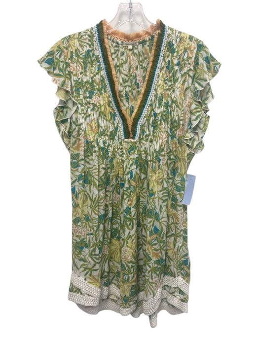Poupette St. Barth Size Small Green, Orange, Blue Viscose Floral Fringe Dress Green, Orange, Blue / Small