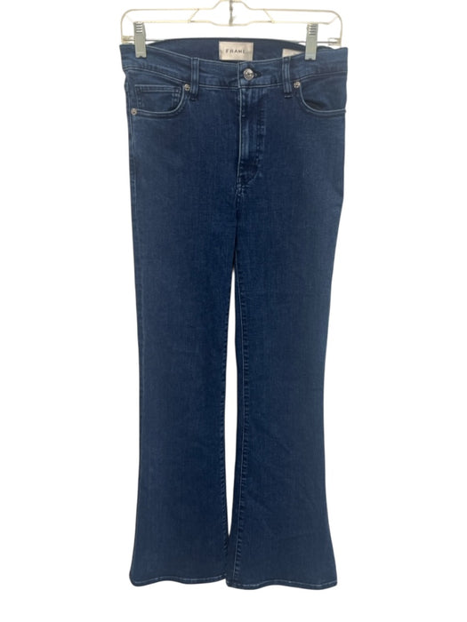 Frame Size 28 Dark Wash Cotton Denim High Rise Flare Pockets Jeans Dark Wash / 28