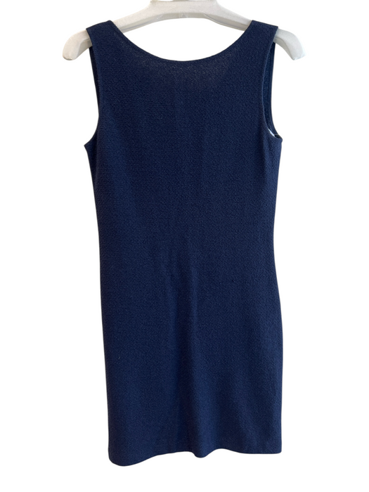 St. John Size 2 Navy Missing Fabric Tag Boucle Solid Boat Neck Cap Sleeve Dress Navy / 2