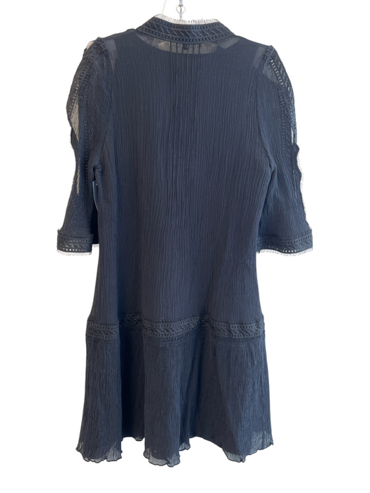 Kobi Halperin Size XS Black Cotton & Silk Gauze Embroidered Trim Dress Black / XS