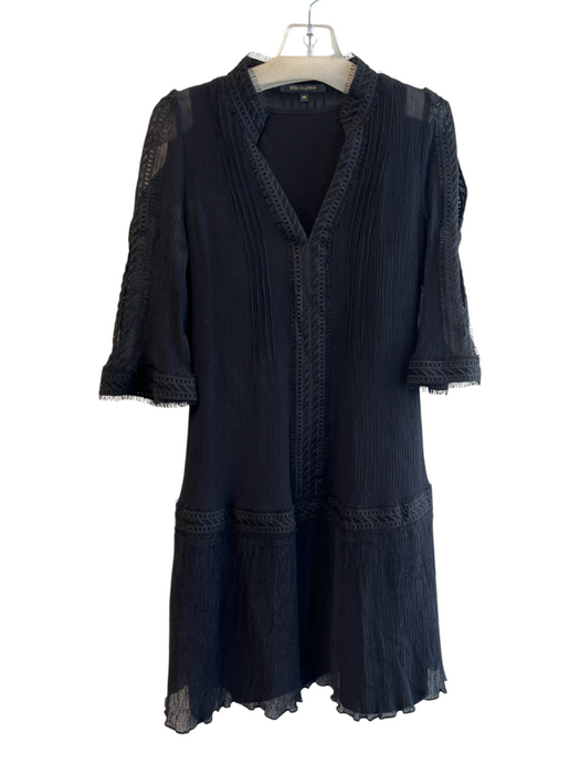Kobi Halperin Size XS Black Cotton & Silk Gauze Embroidered Trim Dress Black / XS