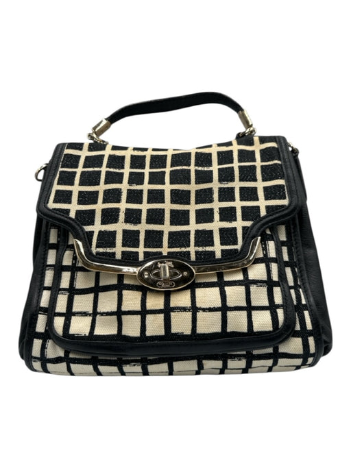Coach Black & Cream Canvas Leather trim check Crossbody Strap Turn Lock Bag Black & Cream / M