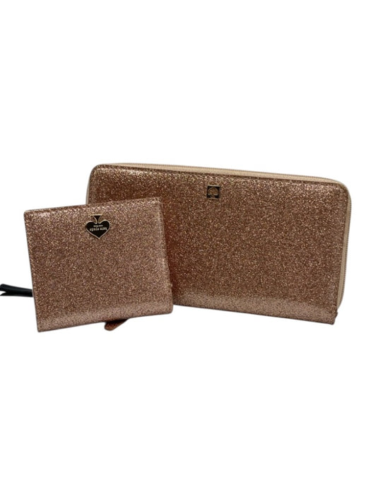 Kate Spade Beige Pink Polythylene Blend Glitter Zip Bifold Wallets Beige Pink