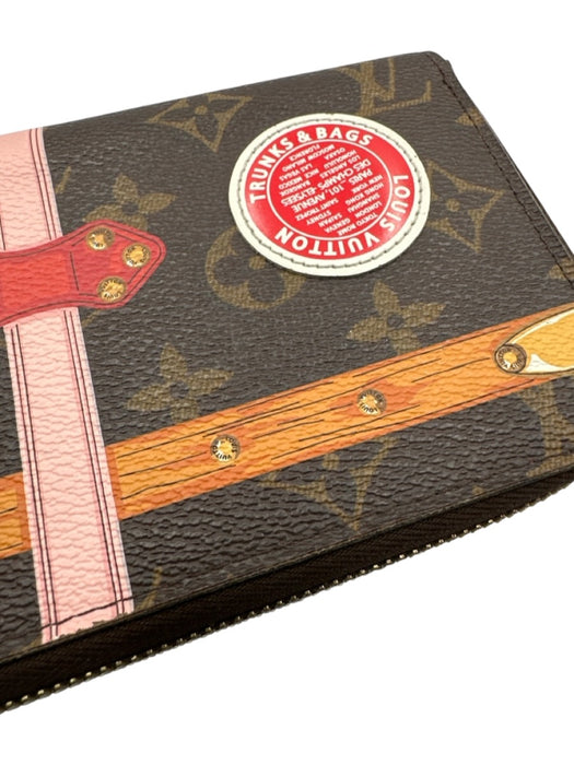 Louis Vuitton brown, gold, pink Coated Canvas Painted Monogram trunk Wallets brown, gold, pink