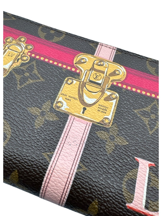 Louis Vuitton brown, gold, pink Coated Canvas Painted Monogram trunk Wallets brown, gold, pink