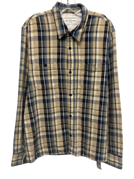 Officine Generale AS IS Size XL Beige & Blue Print Cotton Long Sleeve Shirt Beige & Blue Print / XL