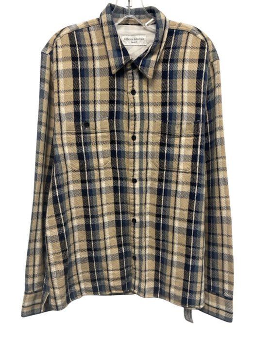 Officine Generale AS IS Size XL Beige & Blue Print Cotton Long Sleeve Shirt Beige & Blue Print / XL