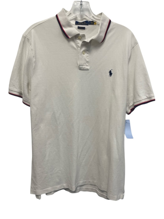 Polo Size L White Cotton Solid Collar Detail Polo Men's Short Sleeve White / L