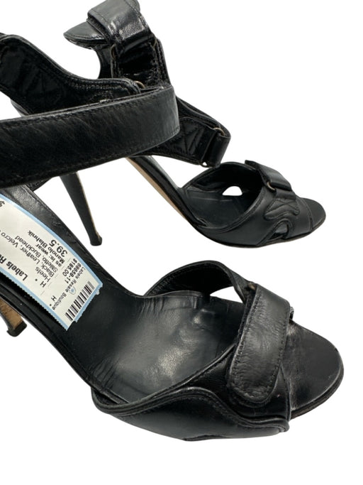 Manolo Blahnik Shoe Size 39.5 Black Leather Velcro Strap Open Toe Stiletto Heels Black / 39.5