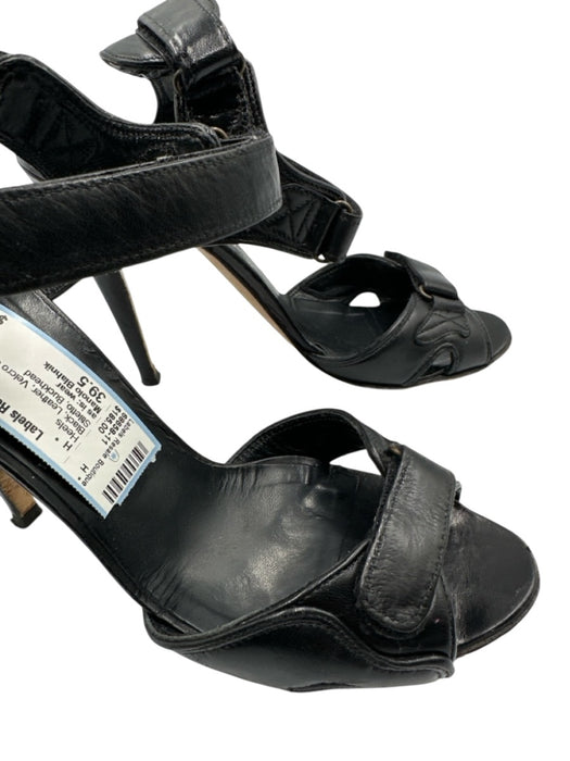 Manolo Blahnik Shoe Size 39.5 Black Leather Velcro Strap Open Toe Stiletto Heels Black / 39.5