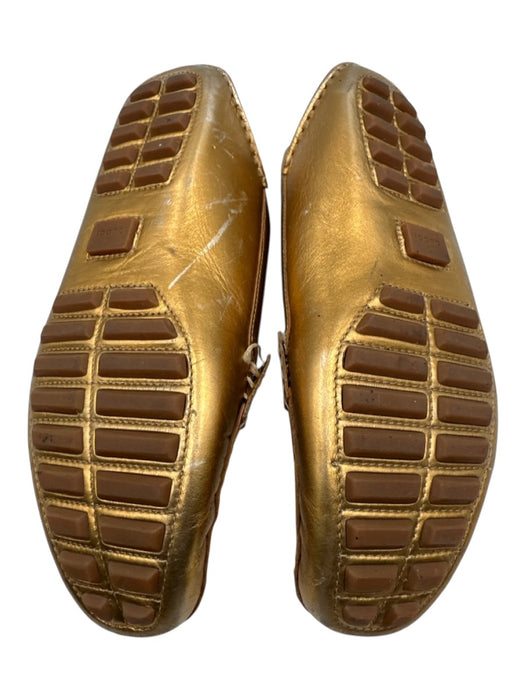 Gucci Shoe Size 8 Gold Leather Square Toe Horsebit Metallic Loafer Shoes Gold / 8