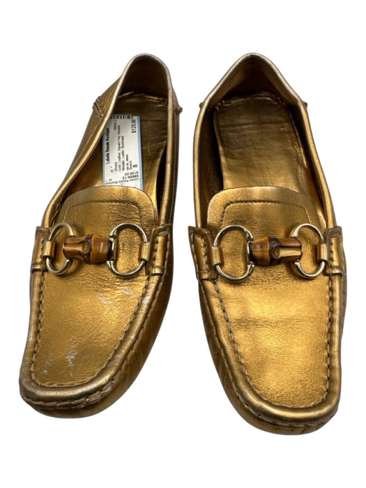 Gucci Shoe Size 8 Gold Leather Square Toe Horsebit Metallic Loafer Shoes Gold / 8