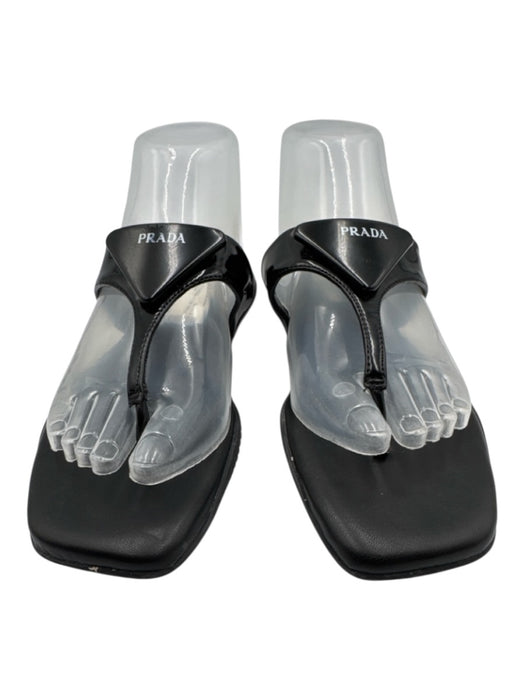 Prada Shoe Size 41 Black Leather & Synthetic T Toe Square Toe Flat Sandals Black / 41