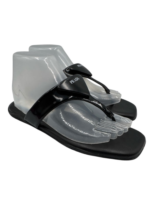Prada Shoe Size 41 Black Leather & Synthetic T Toe Square Toe Flat Sandals Black / 41