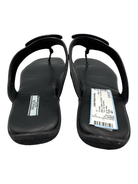 Prada Shoe Size 41 Black Leather & Synthetic T Toe Square Toe Flat Sandals Black / 41