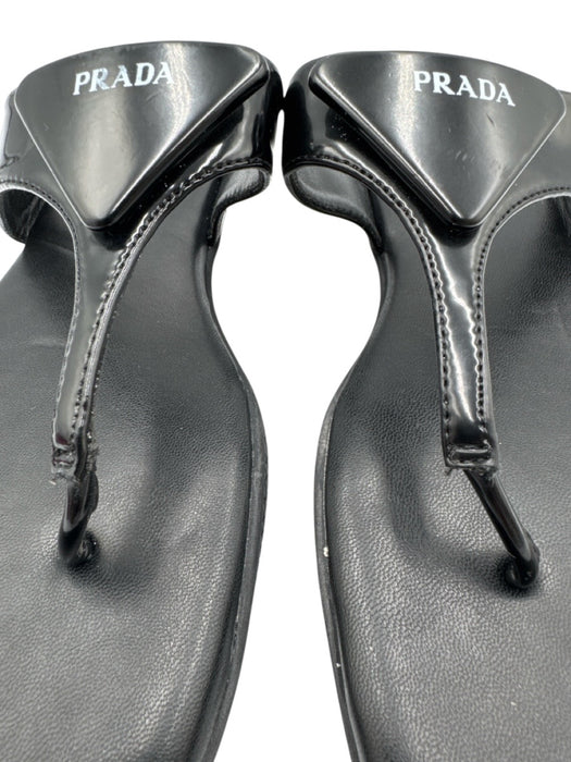 Prada Shoe Size 41 Black Leather & Synthetic T Toe Square Toe Flat Sandals Black / 41