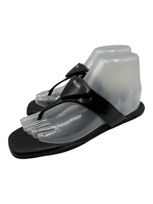 Prada Shoe Size 41 Black Leather & Synthetic T Toe Square Toe Flat Sandals Black / 41