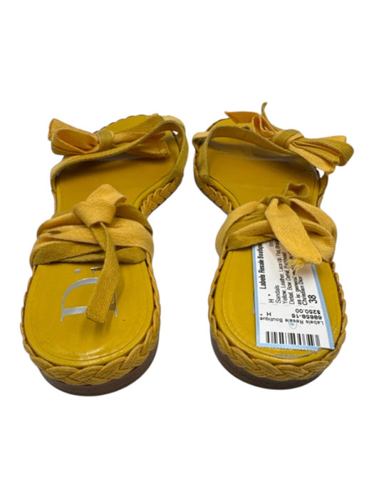 Christian Dior Shoe Size 38 Yellow Leather Lace Up Flat Braided Detail Sandals Yellow / 38