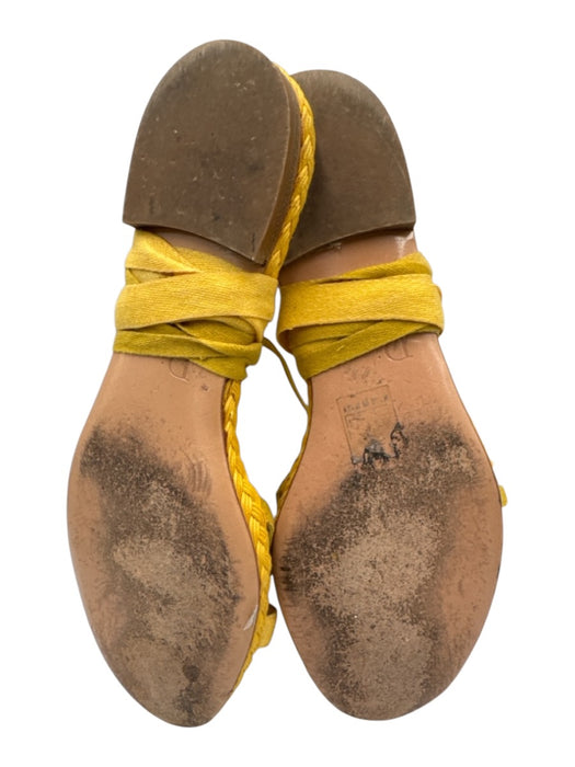Christian Dior Shoe Size 38 Yellow Leather Lace Up Flat Braided Detail Sandals Yellow / 38