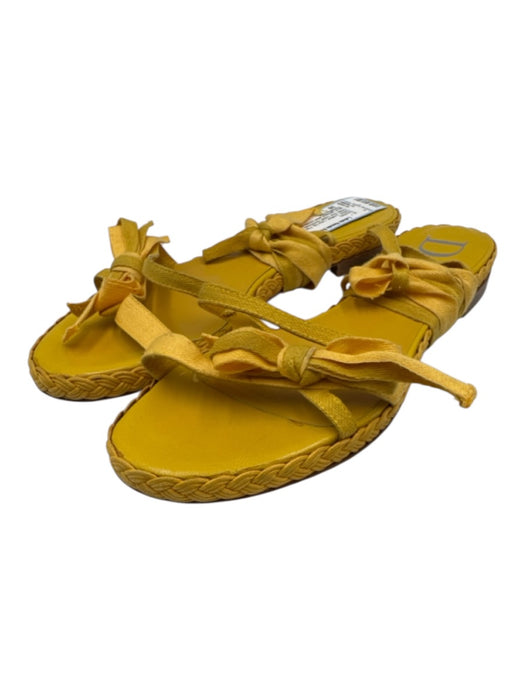 Christian Dior Shoe Size 38 Yellow Leather Lace Up Flat Braided Detail Sandals Yellow / 38