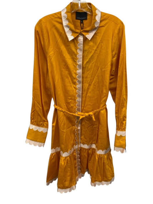 Cynthia Rowley Size L Yellow & White Cotton Button Front Long Sleeve Dress Yellow & White / L