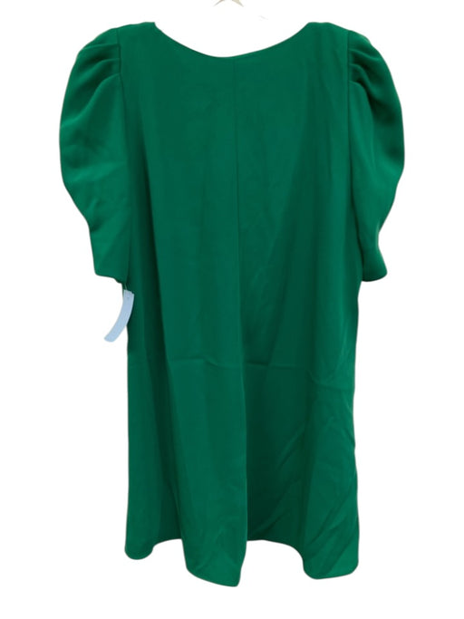 Zara Size L Green Poly Blend V Neck Puff Short Sleeve Knee Length Dress Green / L