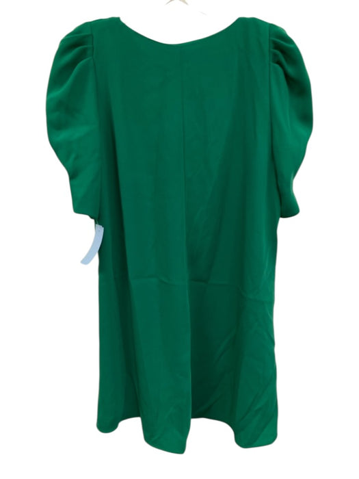 Zara Size L Green Poly Blend V Neck Puff Short Sleeve Knee Length Dress Green / L