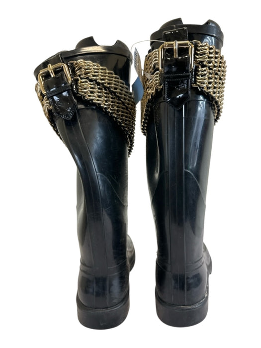 Burberry Shoe Size 38 Black Rubber Chainlink lined Buckle Detail Boots Black / 38