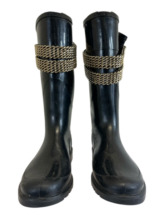 Burberry Shoe Size 38 Black Rubber Chainlink lined Buckle Detail Boots Black / 38