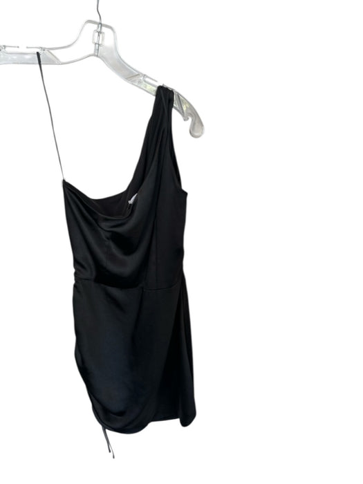 Glam Size S Black Polyester One Shoulder Drawstring Side Dress Black / S