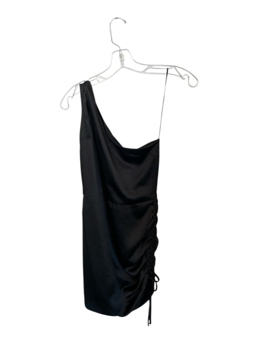 Glam Size S Black Polyester One Shoulder Drawstring Side Dress Black / S
