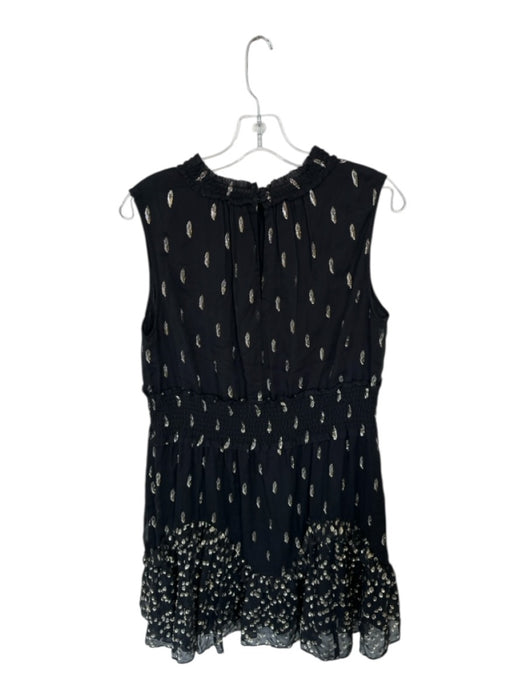 Rebecca Taylor Size 6 Black & Gold Silk Blend Feather Print Tiered Dress Black & Gold / 6