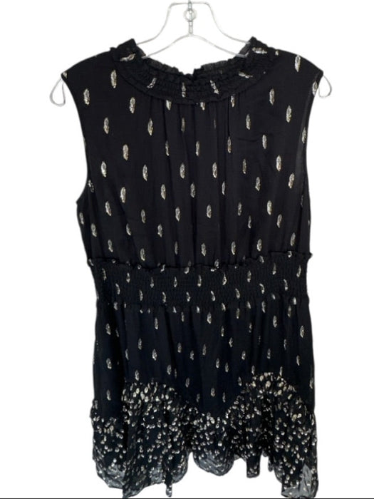 Rebecca Taylor Size 6 Black & Gold Silk Blend Feather Print Tiered Dress Black & Gold / 6