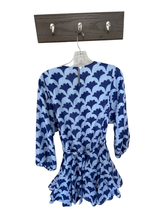 J. Marie Size S Blue & Navy Polyester Long Balloon Sleeve Leaves Dress Blue & Navy / S