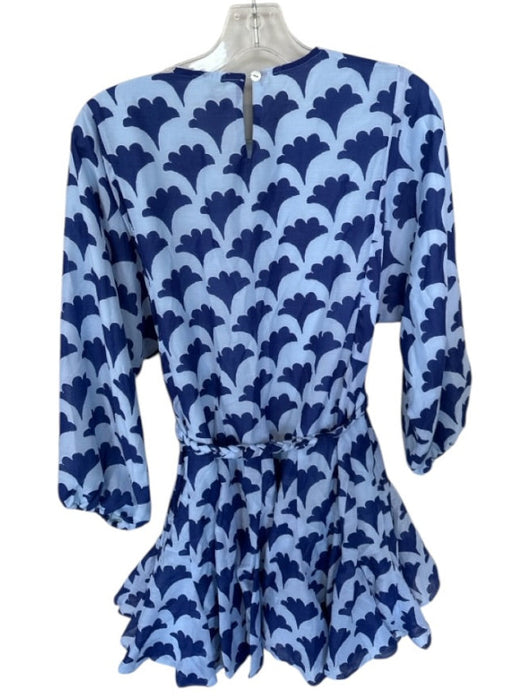 J. Marie Size S Blue & Navy Polyester Long Balloon Sleeve Leaves Dress Blue & Navy / S