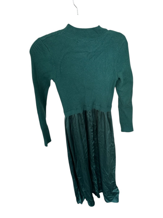 Taylor Size M Forest Green Rayon Blend Long Sleeve Ribbed Maxi Mixed Media Dress Forest Green / M