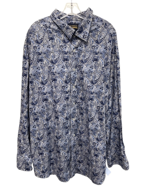 Cremieux Size 3XB Blue & White Cotton Paisley Button up Men's Long Sleeve Shirt Blue & White / 3XB