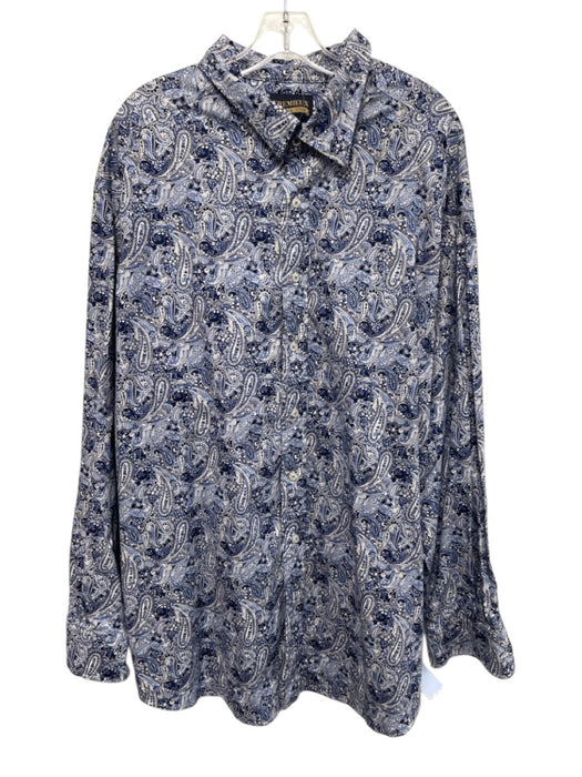 Cremieux Size 3XB Blue & White Cotton Paisley Button up Men's Long Sleeve Shirt Blue & White / 3XB