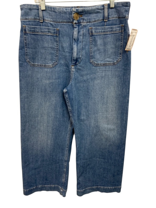 Maeve Size 34 Blue Cotton Blend Zip & Button Patch Pocket Wide Leg Jeans Blue / 34