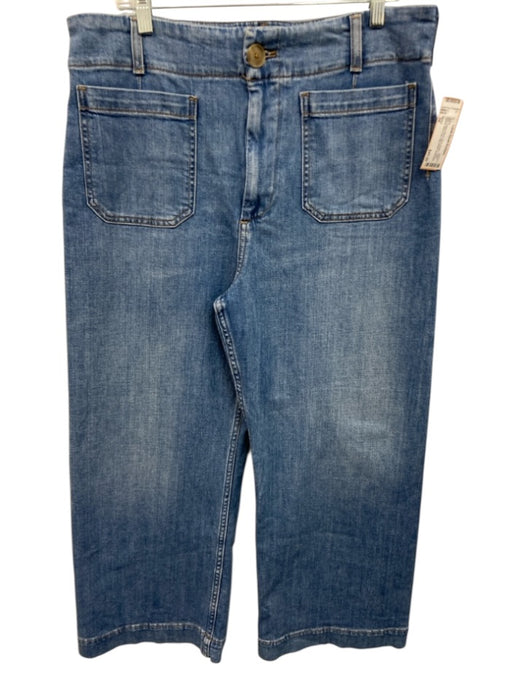 Maeve Size 34 Blue Cotton Blend Zip & Button Patch Pocket Wide Leg Jeans Blue / 34