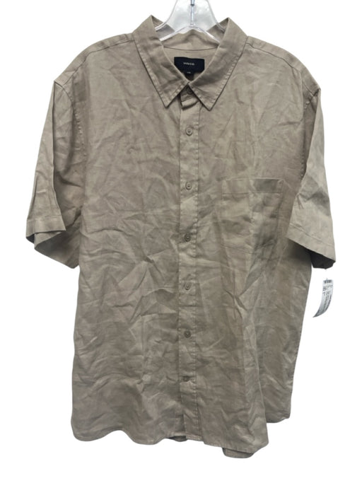 Vince NWT Size L Tan Linen Solid Button Up front pocket Men's Short Sleeve Tan / L