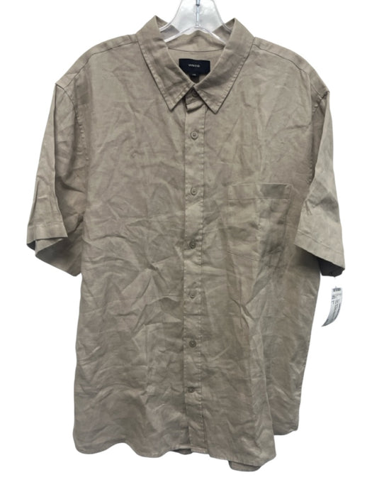 Vince NWT Size L Tan Linen Solid Button Up front pocket Men's Short Sleeve Tan / L
