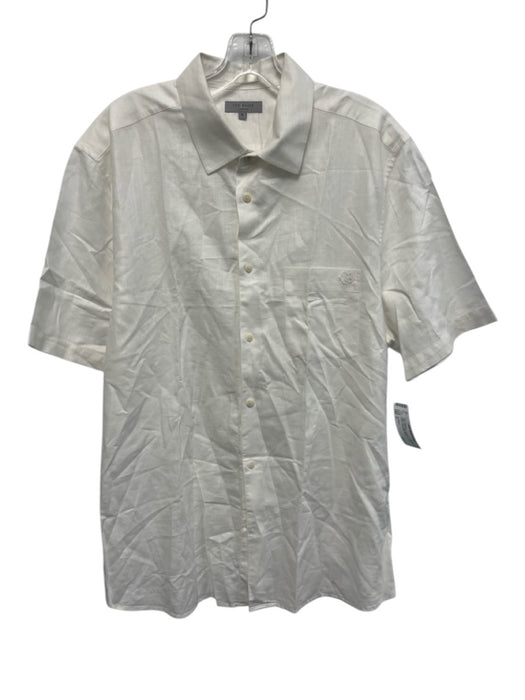 Ted Baker Size 6 White Linen Solid Button Up front pocket Men's Short Sleeve White / 6