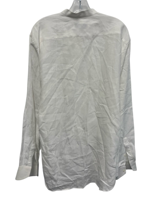 Canali Size 17 White Linen Solid Mandarin Collar Button up Long Sleeve Shirt White / 17