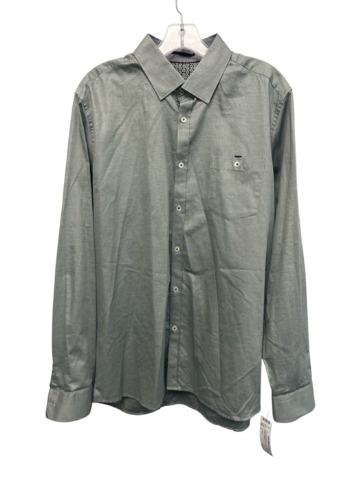 Ted Baker Size 6 Gray Cotton Blend Micro Button Up Men's Long Sleeve Shirt Gray / 6
