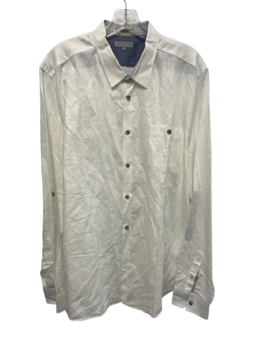 Ted Baker Size 7 White Linen Solid Button Up Men's Long Sleeve Shirt White / 7
