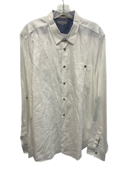 Ted Baker Size 7 White Linen Solid Button Up Men's Long Sleeve Shirt White / 7